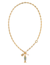 Load image into Gallery viewer, Kendra Scott Parker Fish Vintage Gold Long Charm Necklace in Abalone Shell