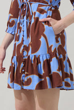 Load image into Gallery viewer, Briley Floral Shift Mini Dress in Brown & Blue Combo