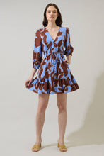 Load image into Gallery viewer, Briley Floral Shift Mini Dress in Brown & Blue Combo