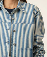 Load image into Gallery viewer, Ellie Stripe Denim Jacket in Indigo & White