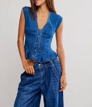 Load image into Gallery viewer, Dylan Denim Vest in Medium Blue