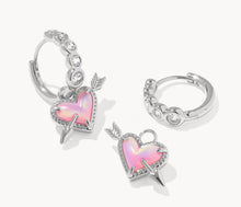 Load image into Gallery viewer, Kendra Scott Ari Heart Arrow Silver Huggie Earring in Pink Opalescent