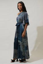 Load image into Gallery viewer, Kirby Geometric One Shoulder Satin Maxi Dress in Navy