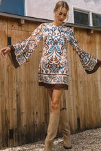 Load image into Gallery viewer, Border Print Mini Dress in Ivory Brown Combo