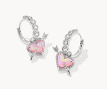 Load image into Gallery viewer, Kendra Scott Ari Heart Arrow Silver Huggie Earring in Pink Opalescent