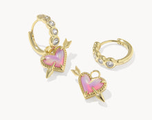 Load image into Gallery viewer, Kendra Scott Ari Heart Arrow Gold Huggie Earring in Pink Opalescent