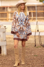 Load image into Gallery viewer, Border Print Mini Dress in Ivory Brown Combo