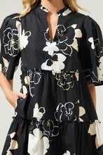 Load image into Gallery viewer, Cairan Rose Tomales Split Neck Shift Dress in Black