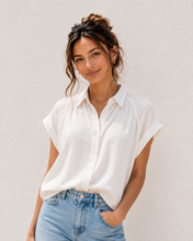 Load image into Gallery viewer, Sheer Textured Button-Front Blouse in White