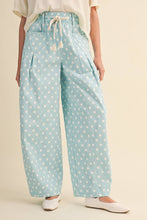 Load image into Gallery viewer, Polka Dot Pleated Barrel Pants in Sky Blue