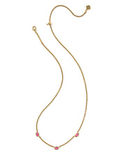 Load image into Gallery viewer, Kendra Scott Mini Elisa Vintage Gold Three Stone Necklace in Dark Fuchsia