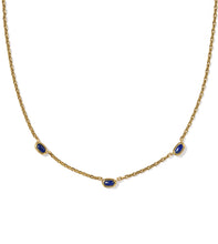 Load image into Gallery viewer, Kendra Scott Mini Elisa Vintage Gold Three Stone Necklace in Blue Lapis