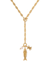 Load image into Gallery viewer, Kendra Scott Parker Fish Vintage Gold Long Charm Necklace in Abalone Shell
