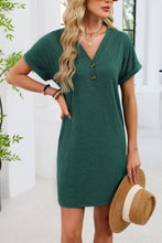 Load image into Gallery viewer, Hailey Henley Knit T-Shirt Dress in Green
