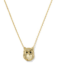 Load image into Gallery viewer, Owl Gold Short Pendant Necklace in Gold Sheen Obsidian