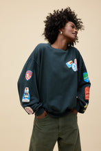 Load image into Gallery viewer, Ski Patch & Pass Collector Oversized Crew Sweatshirt in Washed Black