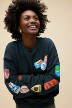 Load image into Gallery viewer, Ski Patch & Pass Collector Oversized Crew Sweatshirt in Washed Black