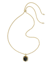 Load image into Gallery viewer, Tiger Striped Daphne Gold Small Long Pendant Necklace in Dark Brown Hawk’s Eye