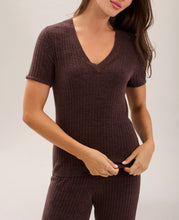 Load image into Gallery viewer, CozyChic Ultra Lite Scallop Rib Short Sleeve in Umber