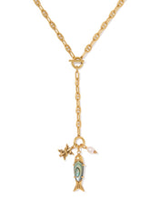 Load image into Gallery viewer, Kendra Scott Parker Fish Vintage Gold Long Charm Necklace in Abalone Shell