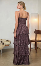 Load image into Gallery viewer, Cami Tiered Maxi Dress in Brown Polka Dot