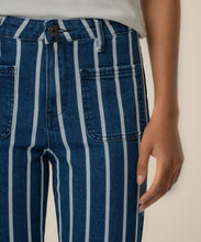 Load image into Gallery viewer, Kelsey High Rise Ankle Flare in Indigo & White