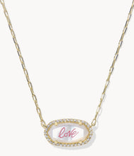 Load image into Gallery viewer, Kendra Scott Elisa Pave Frame Gold Necklace in Ivory MOP “Love”