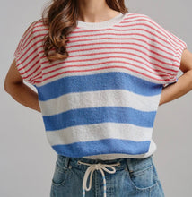 Load image into Gallery viewer, Retro Striped Textured Knit Sweater in Blue