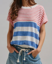 Load image into Gallery viewer, Retro Striped Textured Knit Sweater in Blue