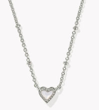 Load image into Gallery viewer, Kendra Scott Mini Ari Heart Rhodium Satellite Short Pendant Necklace in Ivory Mother of Pearl