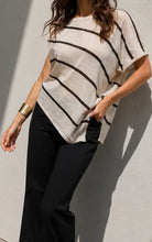Load image into Gallery viewer, Striped Asymmetrical Tunic Top in Natural/Brown