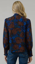 Load image into Gallery viewer, Lebanon Floral Etienne Tie Neck Blouse in Brown/Blue Multi