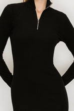 Load image into Gallery viewer, Half Zip Mock Neck Mini Dress in Black