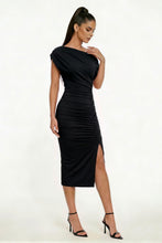 Load image into Gallery viewer, Slouchy Cowl Neck Midi Dress in Black
