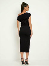 Load image into Gallery viewer, Slouchy Cowl Neck Midi Dress in Black