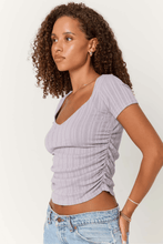 Load image into Gallery viewer, Dylana Pointelle Sweetheart Neck Tee in Violet Stone