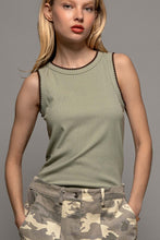 Load image into Gallery viewer, Contrast Trim Ribbed Tank in Sage