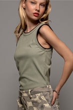Load image into Gallery viewer, Contrast Trim Ribbed Tank in Sage