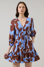 Load image into Gallery viewer, Briley Floral Shift Mini Dress in Brown & Blue Combo