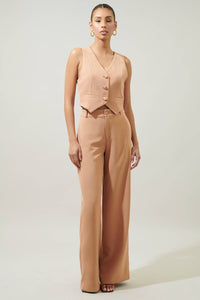 Chelsea Belted Wide Leg Trousers in Camel