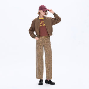 Mid Rise Leopard Print Straight Pant