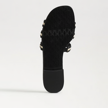 Load image into Gallery viewer, Bay Multicolor Slide Sandal in Black Linen Faux Raffia
