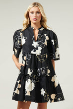 Load image into Gallery viewer, Cairan Rose Tomales Split Neck Shift Dress in Black
