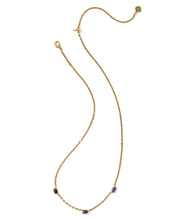 Load image into Gallery viewer, Kendra Scott Mini Elisa Vintage Gold Three Stone Necklace in Blue Lapis
