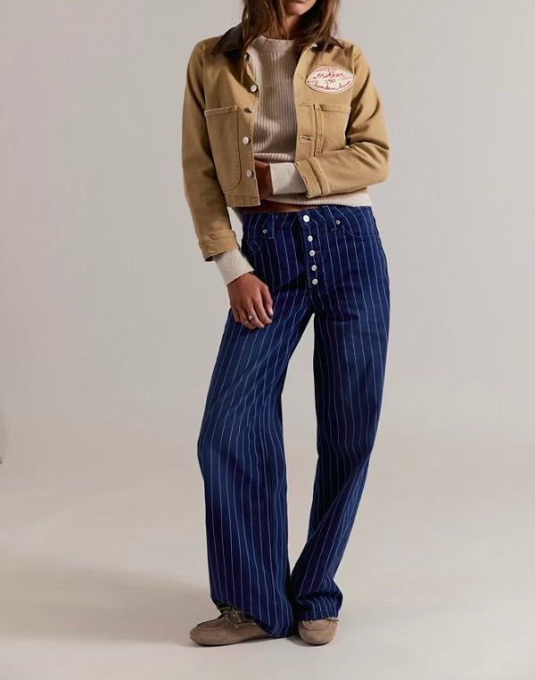 We The Free Striped Nia BF Jean in Indigo Pinstripe