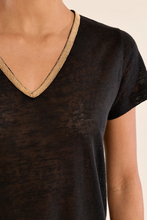 Load image into Gallery viewer, Gold Trim V-Neck Tee in Black
