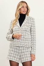 Load image into Gallery viewer, Plaid Tweed Button Down Lady Jacket in Ivory &amp; Black
