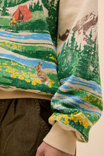 Load image into Gallery viewer, Campsite Scene Oversized Crew Sweatshirt in Sand
