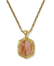Load image into Gallery viewer, Tiger Striped Daphne Vintage Gold Small Long Pendant Necklace in Orange Banded Agate
