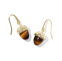 Load image into Gallery viewer, Acorn Gold Drop Earring in Brown Tigers Eye
